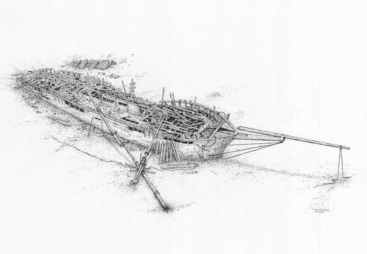 Artist Robert Doornbos's drawing of the hamilton wreck site